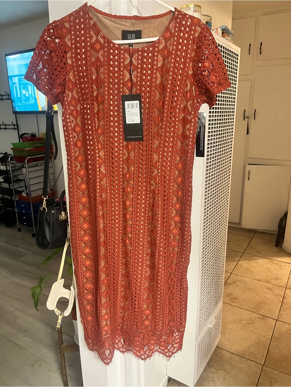 Goldie Rust Crochet Lace Shift Dress